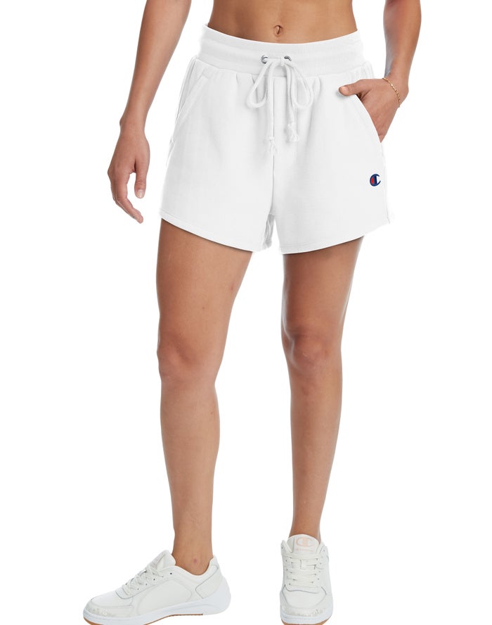 Champion Womens Shorts NZ - Reverse Weave 3 White ( 9413-STZUA )